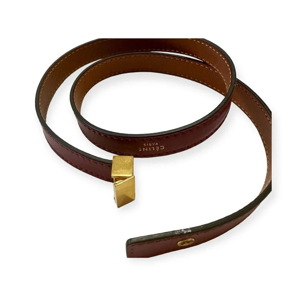 CÉLINE Triple Tour Wrap Leather Bracelet Burgundy Gold Phoebe Philo Era L NIB - Picture 5 of 14
